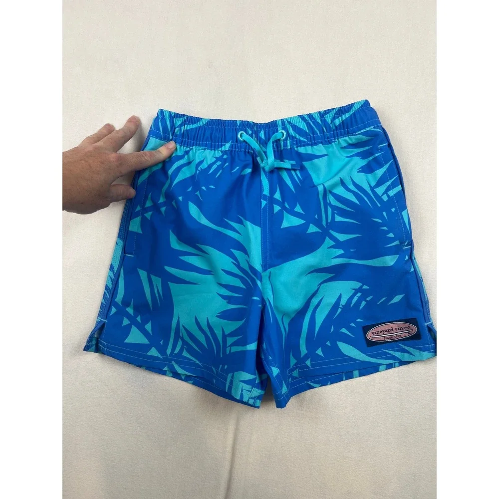 Vineyard Vines Boys Blue Palm Leaf Print Swim Trunks Board Shorts Size 6